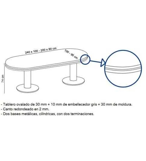Mesa reunión ovalada CIMA con bases cilíndricas serie MOB