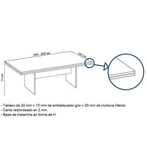Mesa rectangular base en H serie COLINA de Euromof