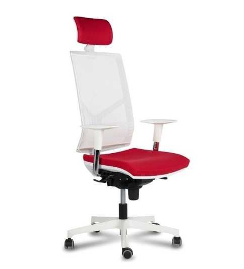 Silla ergonómica AZAHARA 4 blanca, respaldo malla, cabecero, brazos 2D Silla ergonómica AZAHARA 4 blanca, respaldo malla, cabecero, brazos 2D
