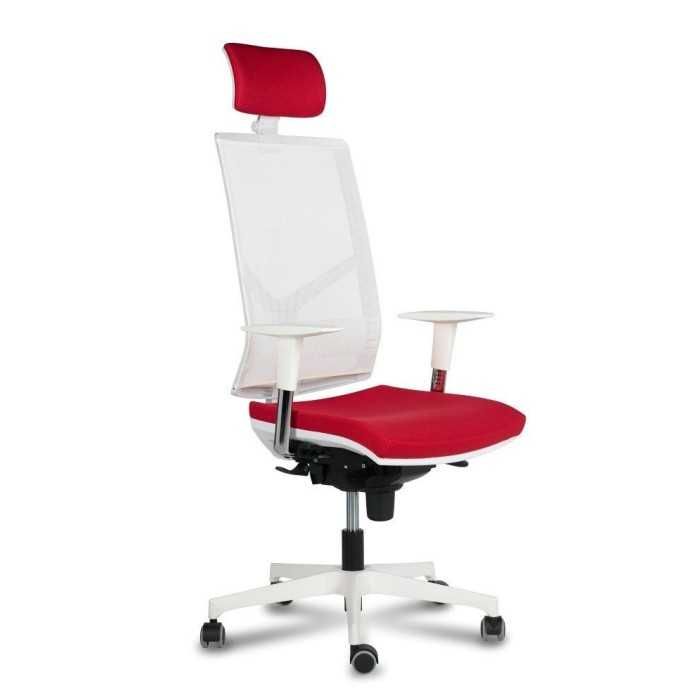 Silla ergonómica AZAHARA 4 blanca, respaldo malla, cabecero, brazos 2D Silla ergonómica AZAHARA 4 blanca, respaldo malla, cabecero, brazos 2D