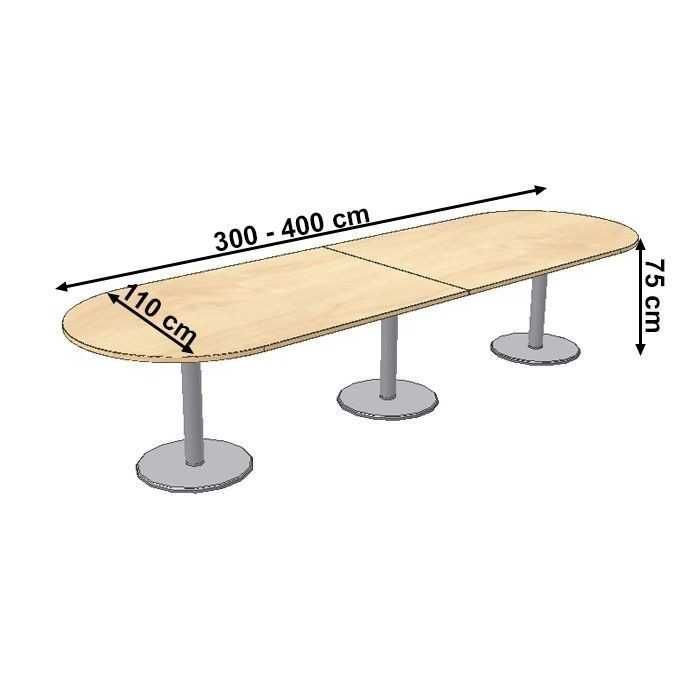 Mesa de reunión tablero ovalado serie Zafiro doble pie metálico
