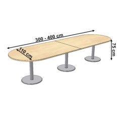 Mesa de reunión tablero ovalado serie Zafiro doble pie metálico