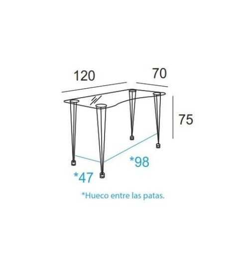 Mesa de cristal RITUAL, estructura 4 patas varilla de acero, medida 120x70 cm Mesa de cristal RITUAL, estructura 4 patas varilla de acero, medida 120x70 cm