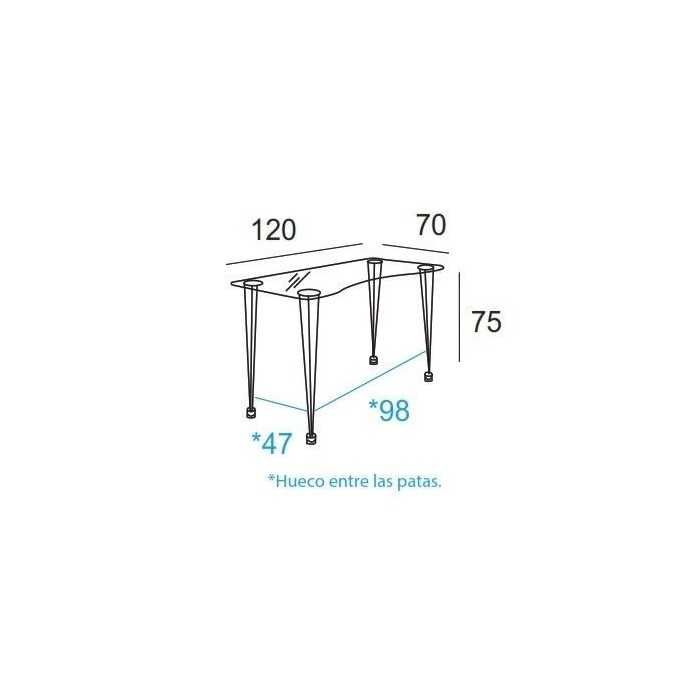 Mesa de cristal RITUAL, estructura 4 patas varilla de acero, medida 120x70 cm