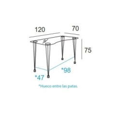 Mesa de cristal RITUAL, estructura 4 patas varilla de acero, medida 120x70 cm