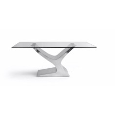 Mesa de cristal ESTEFANIA, base de acero, medida 180x100 cm
