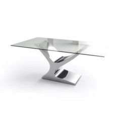 Mesa de cristal ESTEFANIA, base de acero, medida 180x100 cm