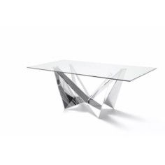 Mesa de cristal CANDELA, original base de acero, medida 200x100 cm