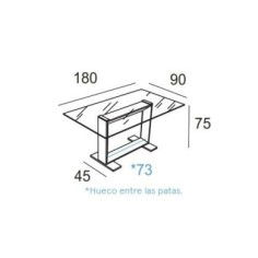 Mesa de cristal KRIS, base de acero, medida 180x90 cm