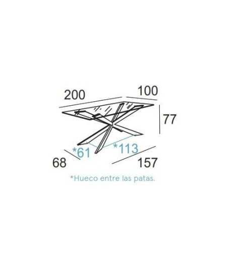 Mesa de cristal LOVE, estructura de acero, medida 200x100 cm Mesa de cristal LOVE, estructura de acero, medida 200x100 cm