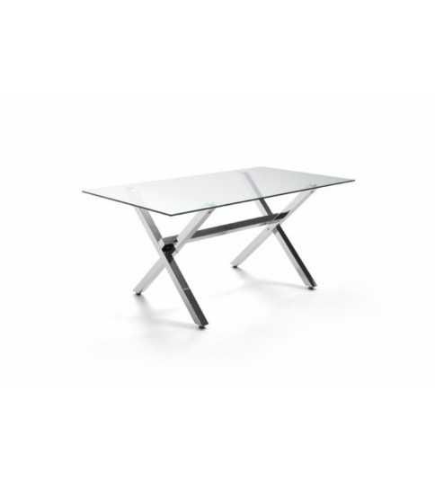 Mesa de cristal X-MARC, estructura de acero en x, medida 140x80 cm Mesa de cristal X-MARC, estructura de acero en x, medida 140x80 cm