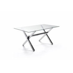 Mesa de cristal X-MARC, estructura de acero en x, medida 140x80 cm