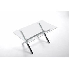Mesa de cristal X-MARC, estructura de acero en x, medida 140x80 cm