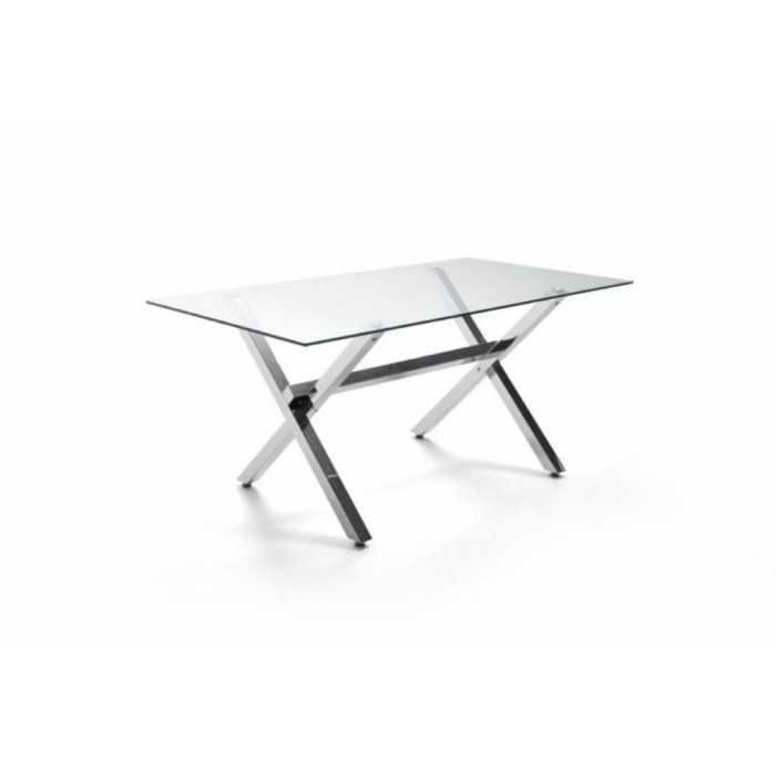 Mesa de cristal X-MARC, estructura de acero en x, medida 160x90 cm