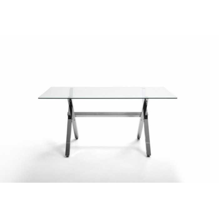 Mesa de cristal X-MARC, estructura de acero en x, medida 160x90 cm