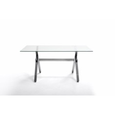 Mesa de cristal X-MARC, estructura de acero en x, medida 160x90 cm Mesa de cristal X-MARC, estructura de acero en x, medida 160x90 cm