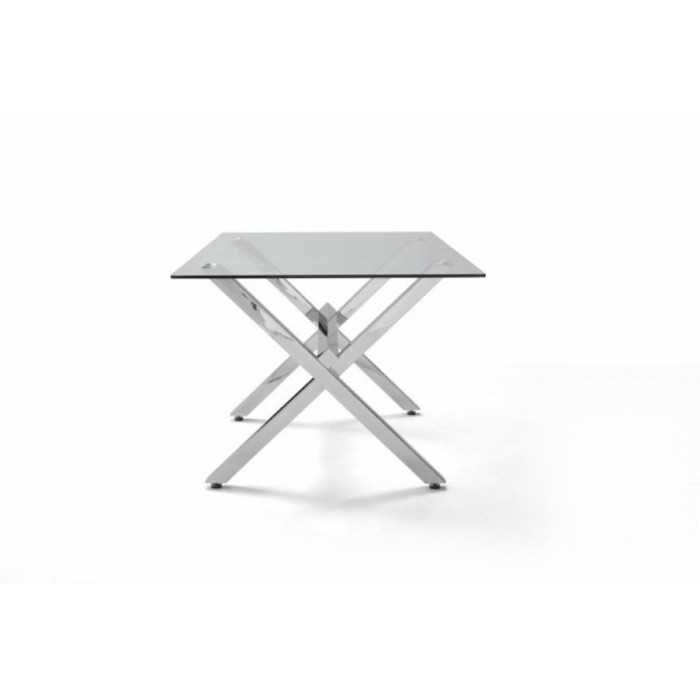 Mesa de cristal X-MARC, estructura de acero en x, medida 160x90 cm