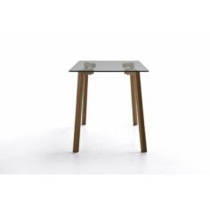 Mesa de cristal NERJA, estructura 4 patas de madera de roble, medida 120x70 cm