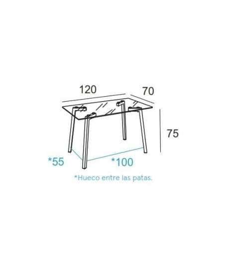 Mesa de cristal NERJA, estructura 4 patas de madera de roble, medida 120x70 cm Mesa de cristal NERJA, estructura 4 patas de madera de roble, medida 120x70 cm
