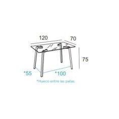 Mesa de cristal NERJA, estructura 4 patas de madera de roble, medida 120x70 cm