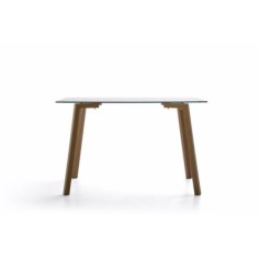 Mesa de cristal NERJA, estructura 4 patas de madera de roble, medida 120x70 cm