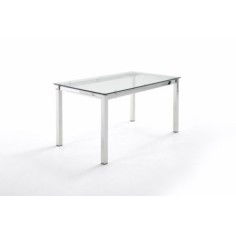 Mesa de cristal PINEDA, estructura perimetral de acero, medida 140x80 cm