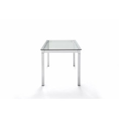 Mesa de cristal PINEDA, estructura perimetral de acero, medida 140x80 cm