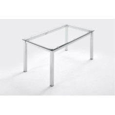Mesa de cristal PINEDA, estructura perimetral de acero, medida 160x90 cm