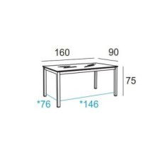 Mesa de cristal PINEDA, estructura perimetral de acero, medida 160x90 cm