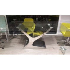 Mesa de cristal ESTEFANIA, base de acero, medida 200x100 cm