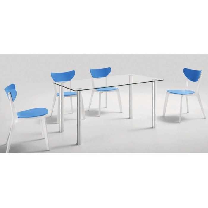Mesa de cristal SORAYA, estructura 4 patas redondas, medida 120x70 cm