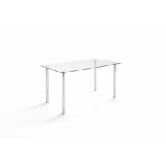 Mesa de cristal SORAYA, estructura 4 patas redondas, medida 140x80 cm