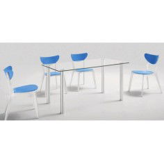 Mesa de cristal SORAYA, estructura 4 patas redondas, medida 140x80 cm