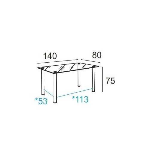 Mesa de cristal SORAYA, estructura 4 patas redondas, medida 140x80 cm Mesa de cristal SORAYA, estructura 4 patas redondas, medida 140x80 cm