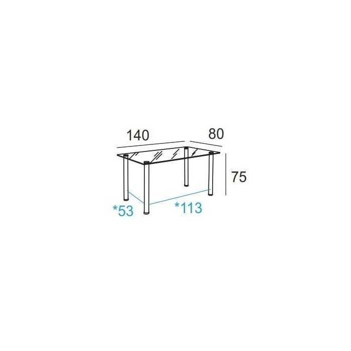 Mesa de cristal SORAYA, estructura 4 patas redondas, medida 140x80 cm
