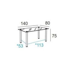 Mesa de cristal SORAYA, estructura 4 patas redondas, medida 140x80 cm