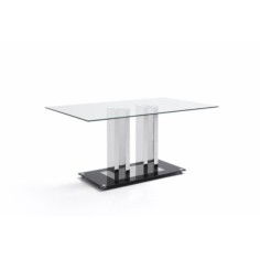 Mesa de cristal PILAR, base de columnas cromada, medida 150x90 cm