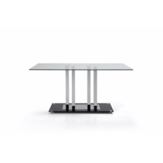 Mesa de cristal PILAR, base de columnas cromada, medida 150x90 cm