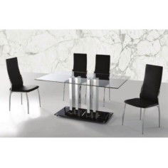 Mesa de cristal PILAR, base de columnas cromada, medida 150x90 cm