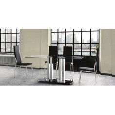 Mesa de cristal PILAR, base de columnas cromada, medida 150x90 cm
