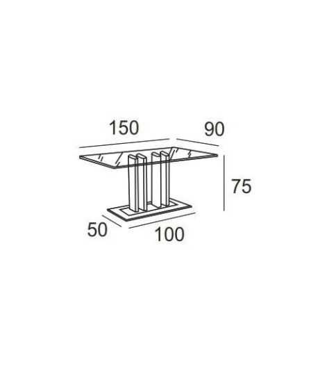 Mesa de cristal PILAR, base de columnas cromada, medida 150x90 cm Mesa de cristal PILAR, base de columnas cromada, medida 150x90 cm