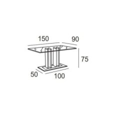 Mesa de cristal PILAR, base de columnas cromada, medida 150x90 cm