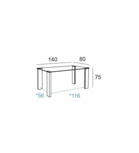 Mesa de cristal ESTRELLA PLUS, patas rectangulares, medida 140x80 cm Mesa de cristal ESTRELLA PLUS, patas rectangulares, medida 140x80 cm