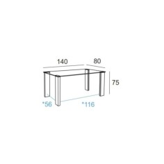 Mesa de cristal ESTRELLA PLUS, patas rectangulares, medida 140x80 cm