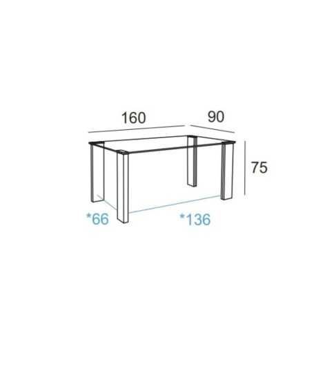 Mesa de cristal ESTRELLA PLUS, patas rectangulares, medida 160x90 cm Mesa de cristal ESTRELLA PLUS, patas rectangulares, medida 160x90 cm