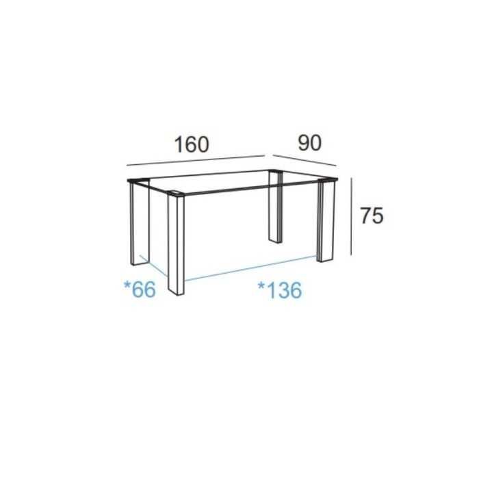 Mesa de cristal ESTRELLA PLUS, patas rectangulares, medida 160x90 cm