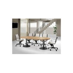 Mesa de reunión ovalada con bases cilíndricas metálicas de Euromof Mesa de reunión ovalada con bases cilíndricas metálicas de Euromof