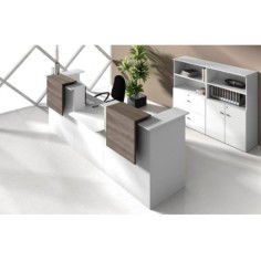 Mostrador recepción BASIC 340 cm terminaciones laterales y sobremostradores