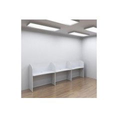 Call center lineal con 3 puestos de trabajo en madera con pasacables