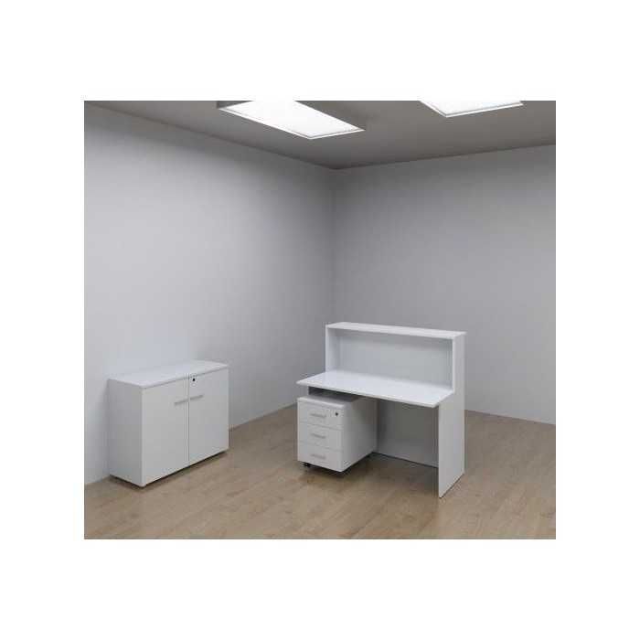 Mostrador recepción BASIC, medida 120 cm, con cajonera y armario bajo, color blanco Mostrador recepción BASIC, medida 120 cm, con cajonera y armario bajo, color blanco